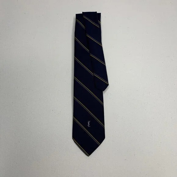 Yves Saint Laurent Silk Tie – Navy Gold Diagonal Stripe - Picture 1 of 4
